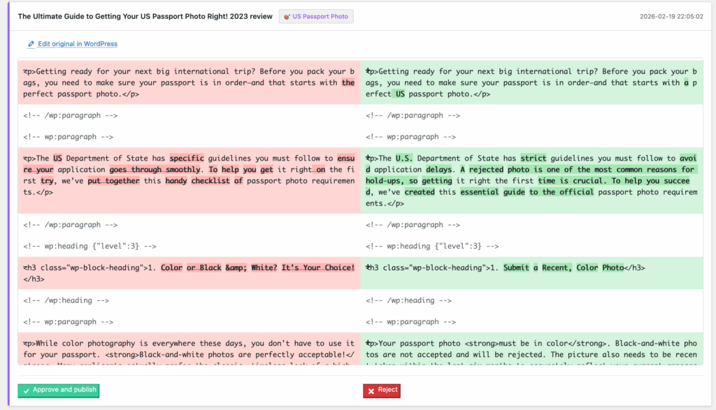 Screenshot of content refresher dashboard - wordpress plugin