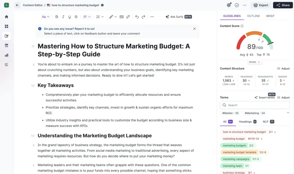 SurferSEO screenshot